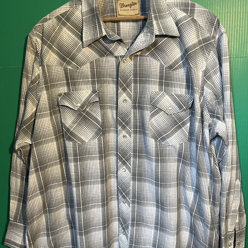Wrangler Pearl Snap Shirt 2XL Western Plaid Long Sleeve Cowboy Rodeo Men's